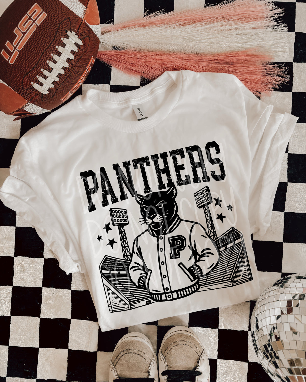 Panthers Letterman mascots black face P on jacket PHDC DTF transfer