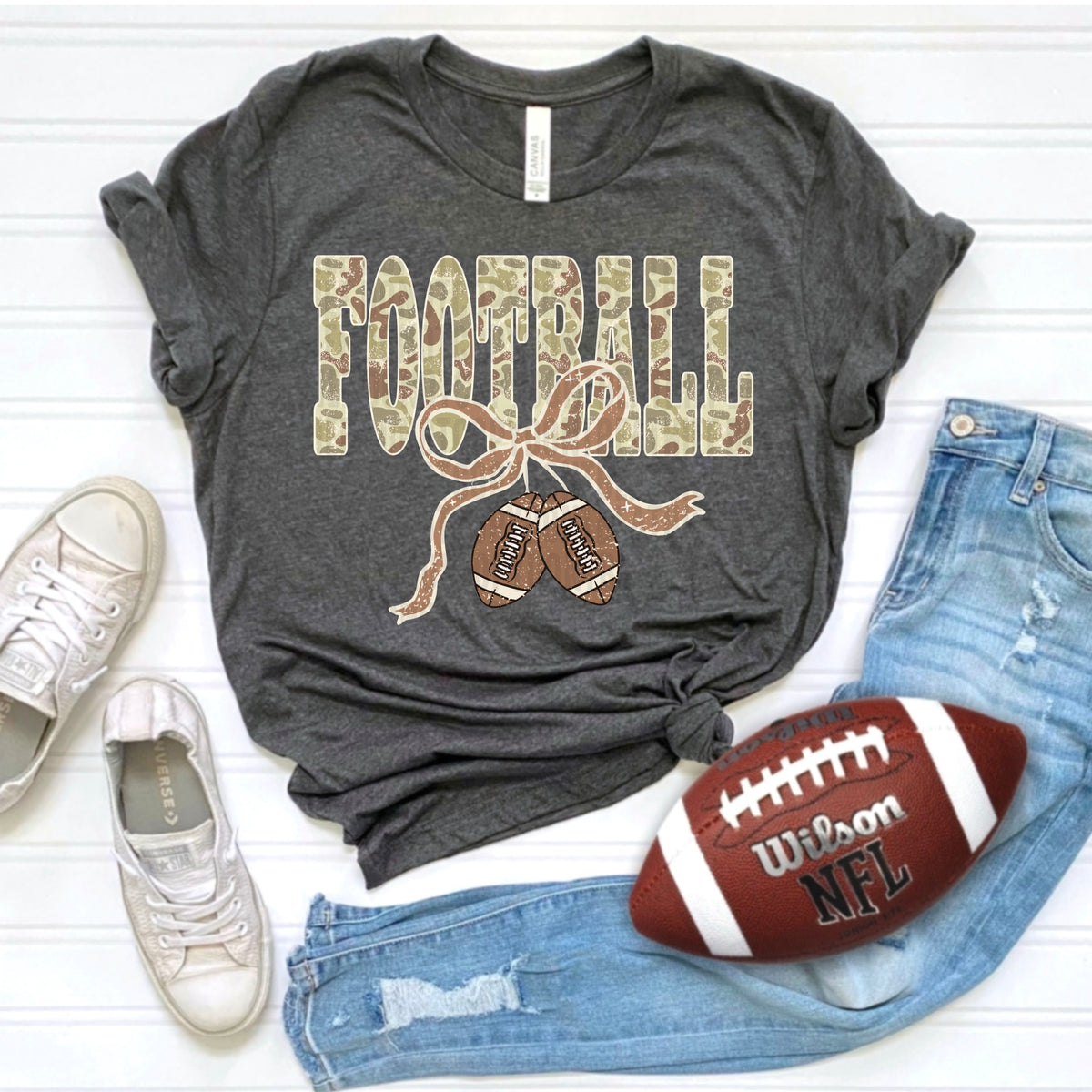 Football camo with bow 111145 DTF transfer