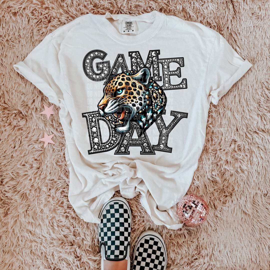 Game day leopard silver rhinestones mascot 44445 DTF transfer