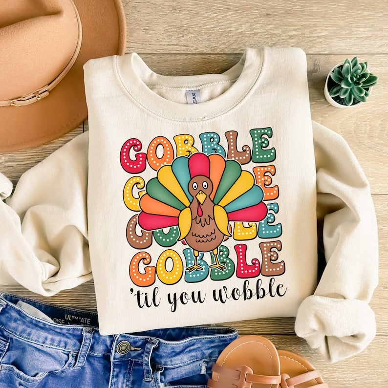 Gobble til you wobble stacked with turkey 43988 DTF TRANSFER