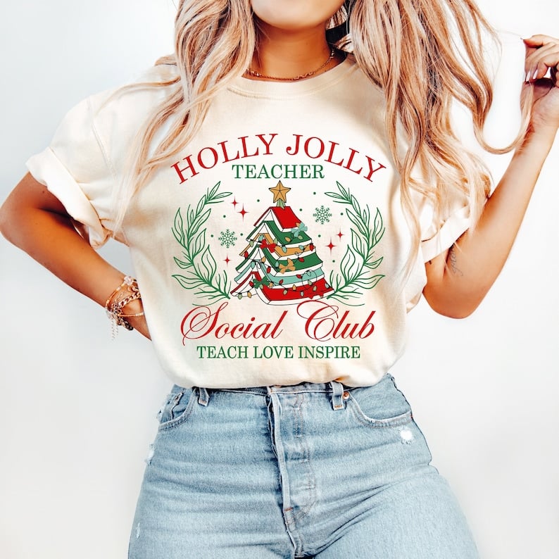 Holly jolly teacher social club 43971 DTF TRANSFER