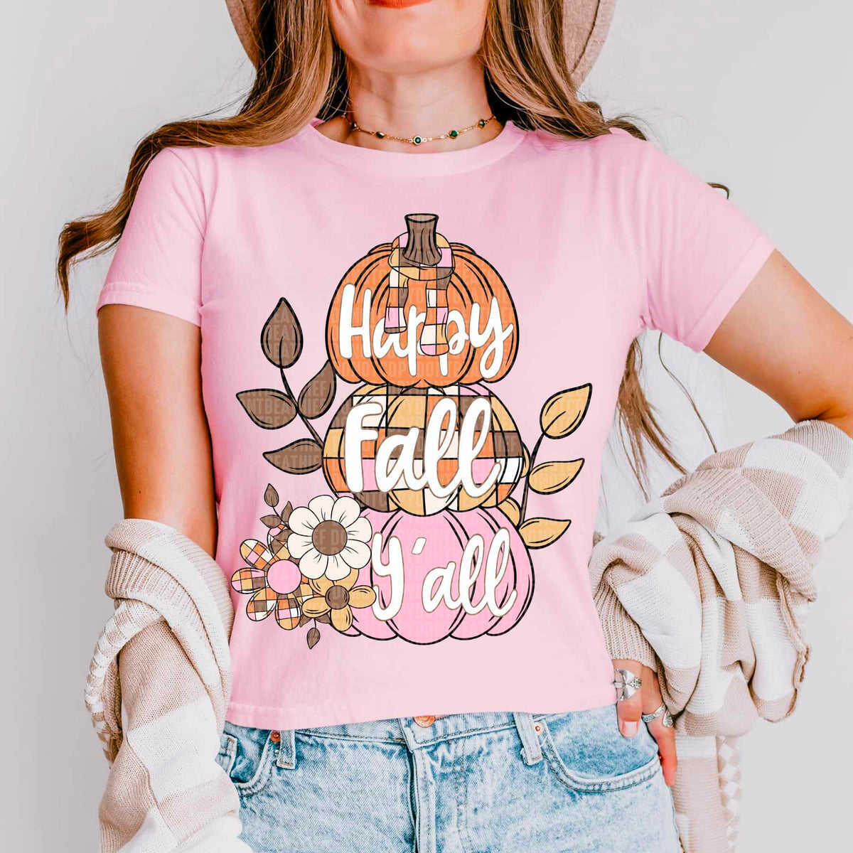 Happy fall yall groovy stacked pumpkins 50673 DTF transfer