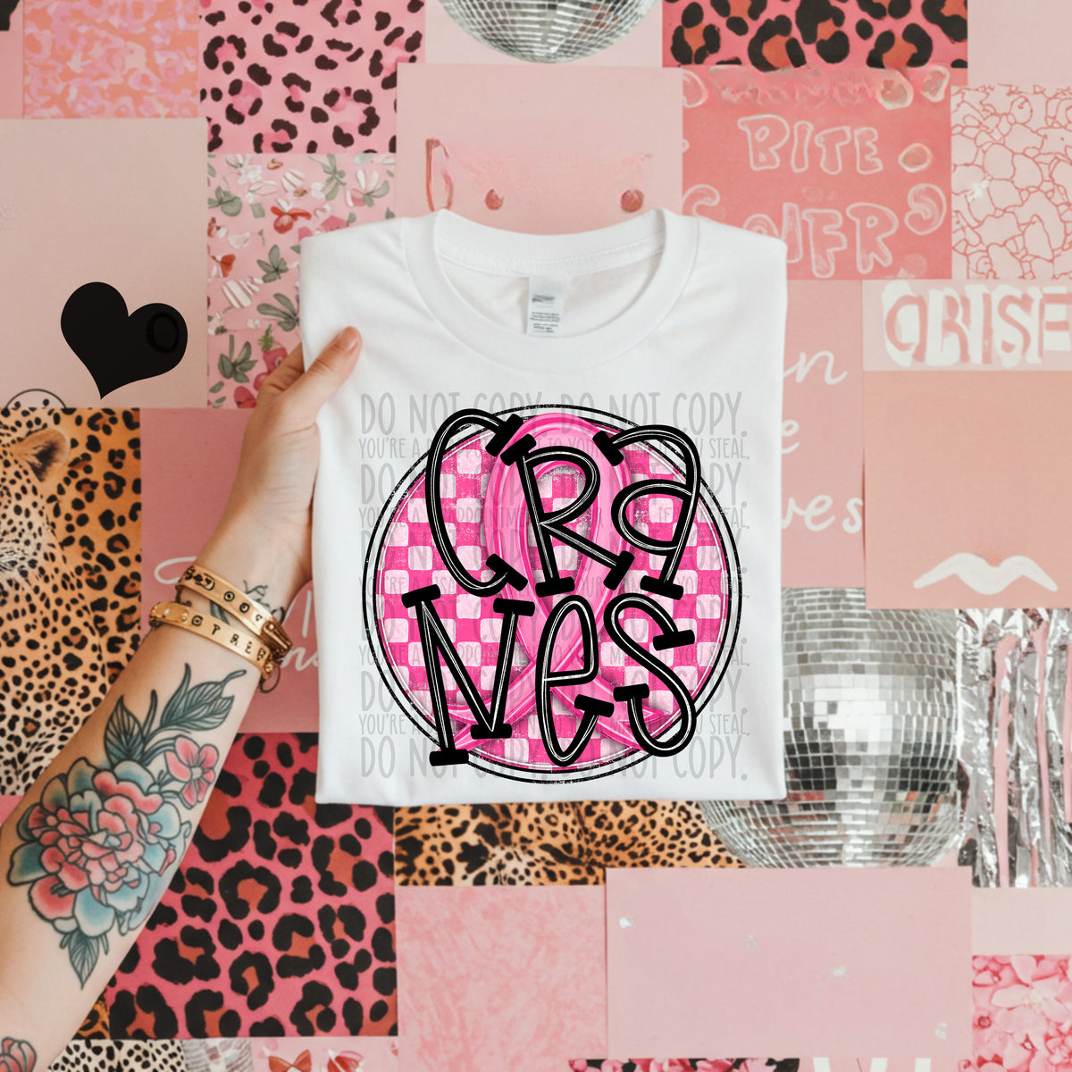 Cranes pink checkered SWD DTF transfer