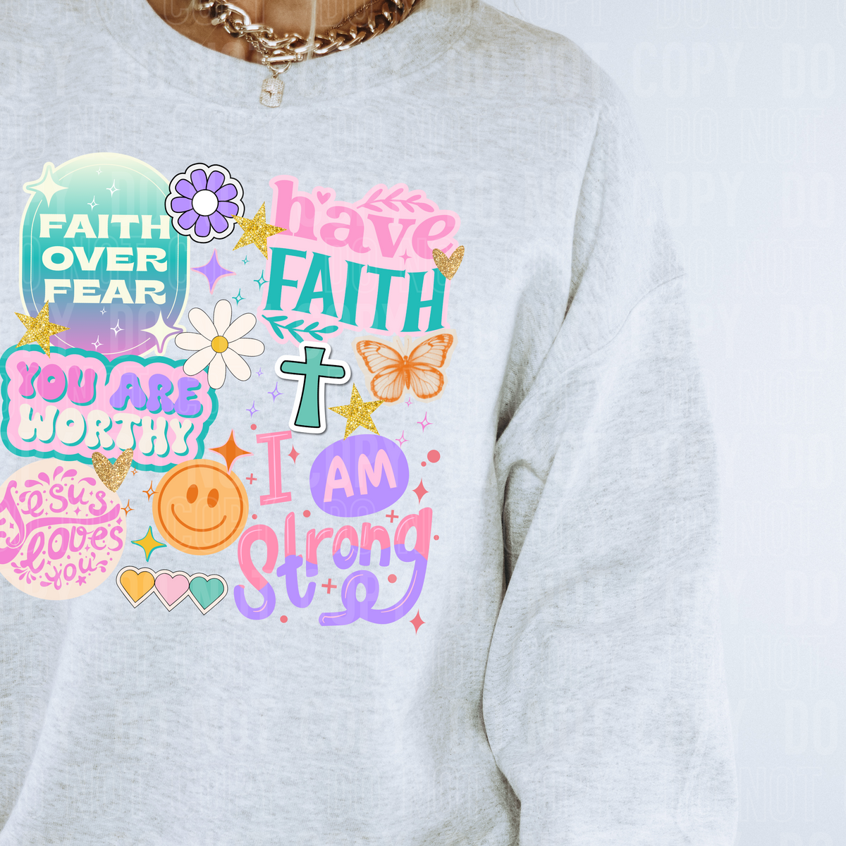 Faith collage colorful Font DTF transfer