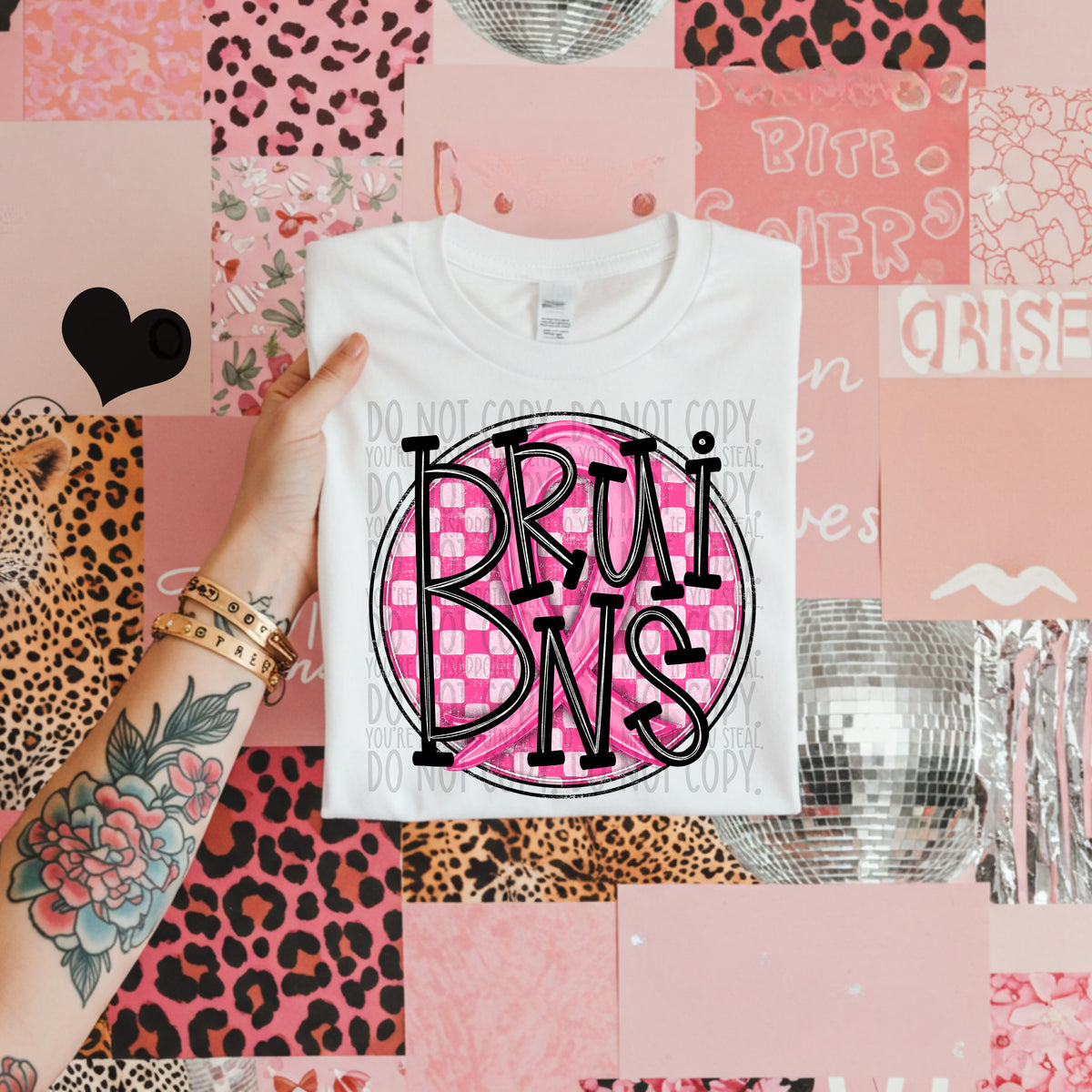 Bruins pink checkered SWD DTF transfer