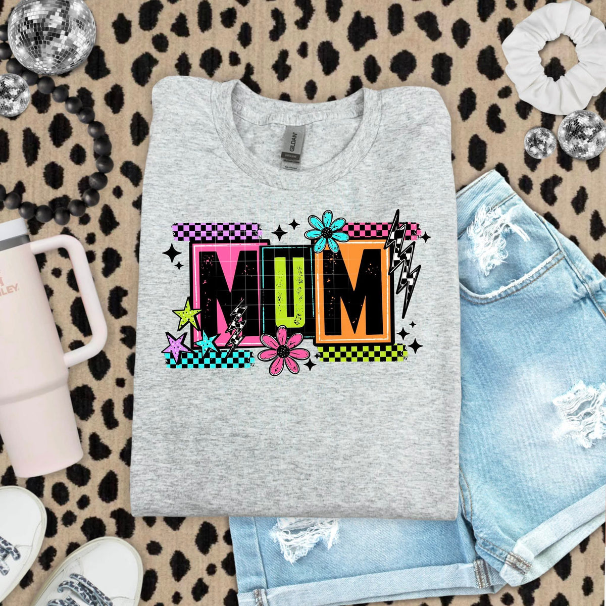 Mum pink checkered BLACK stars CSC DTF transfer