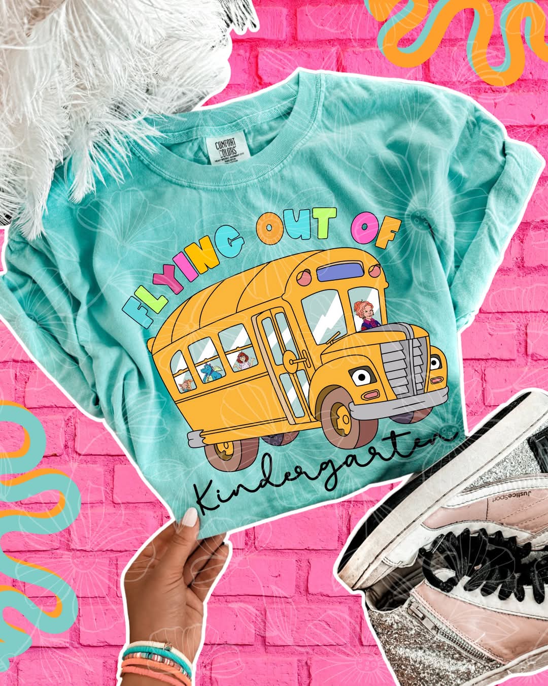 Flying out of Kindergarten bus DTF transfer