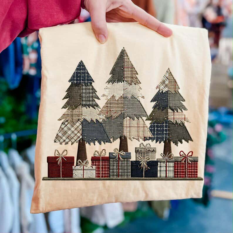 Trio Patchwork Christmas Trees  DTF transfer