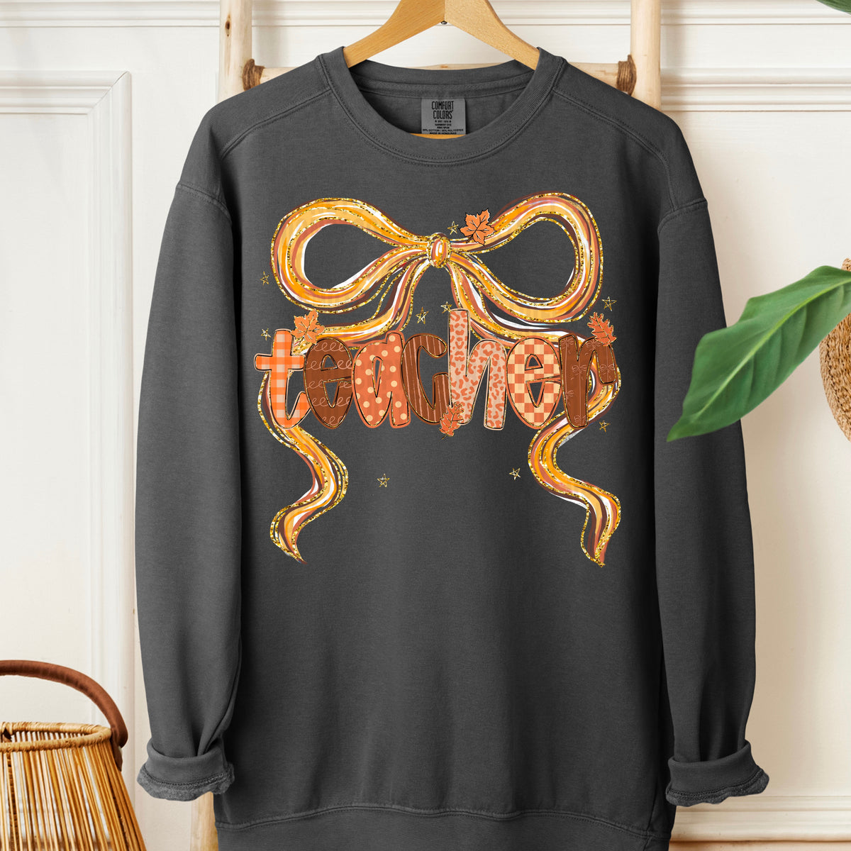 Teacher fall colors font WITH BOW 111162 DTF transfer