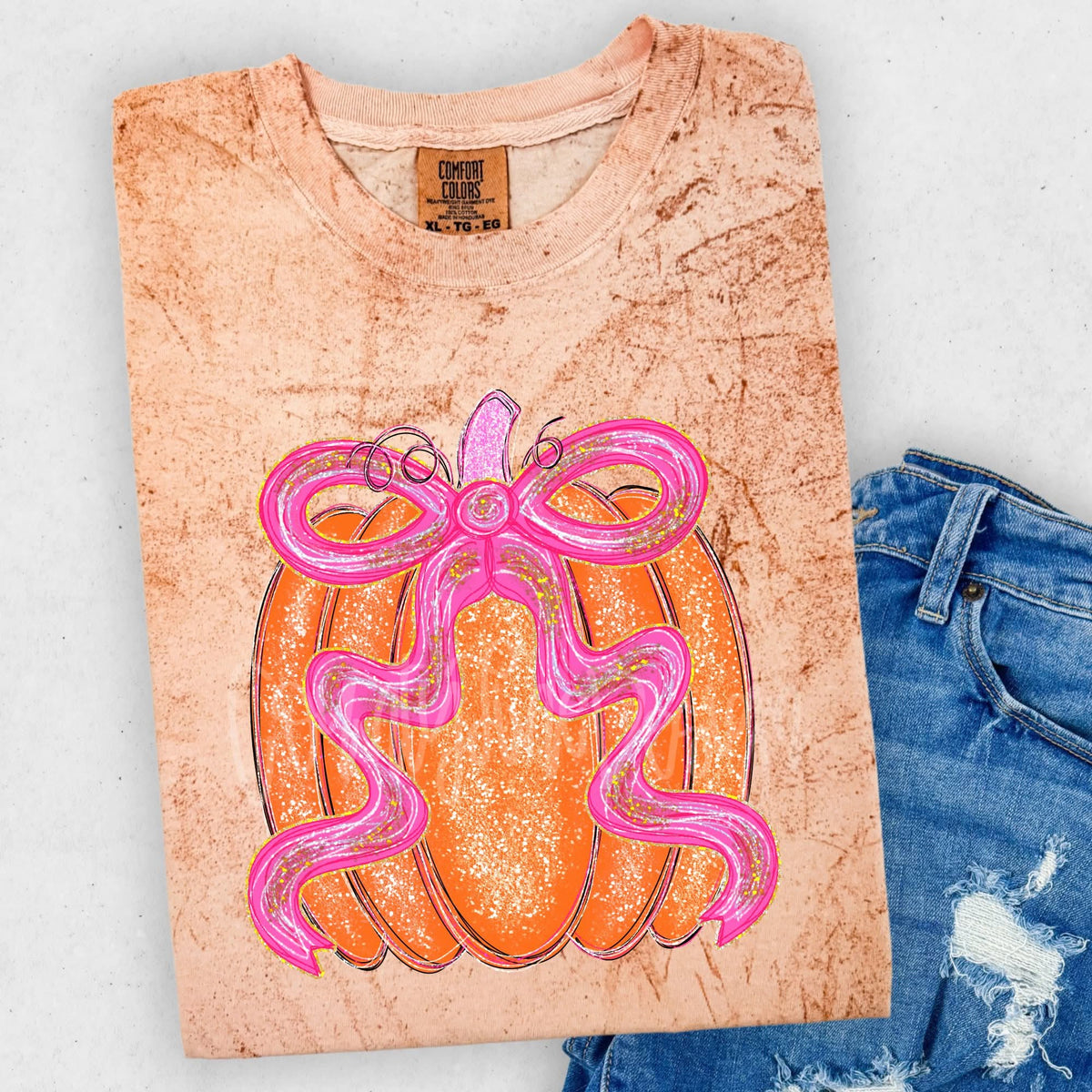 Pumpkin with pink bow (County Line) DTF transfer