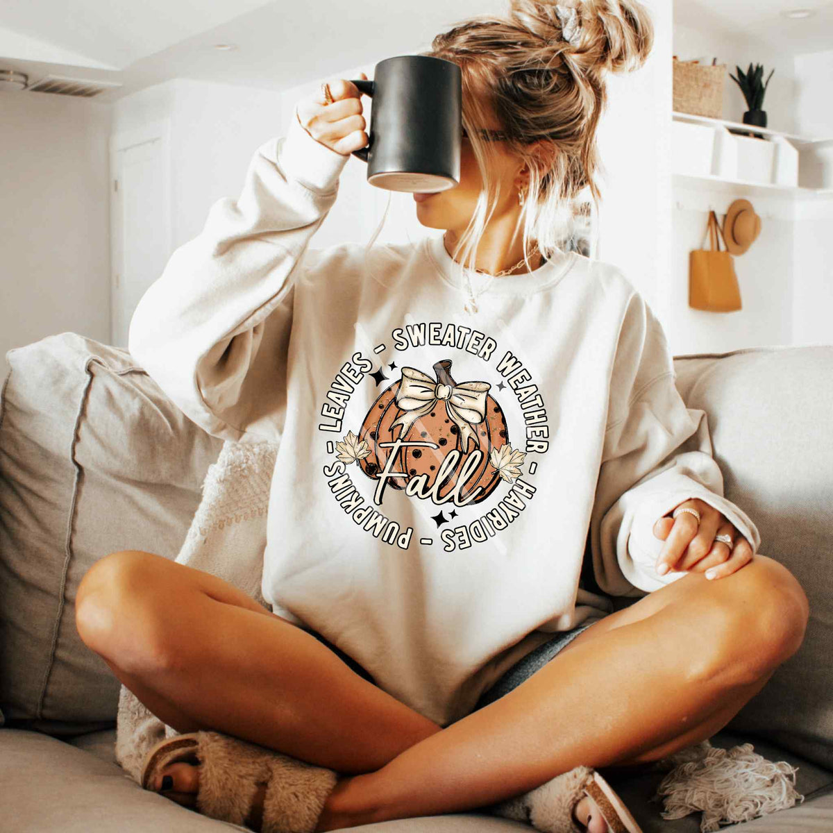 Fall words CIRCLE orange polka dot pumpkin EXCLUSIVE DTF transfer