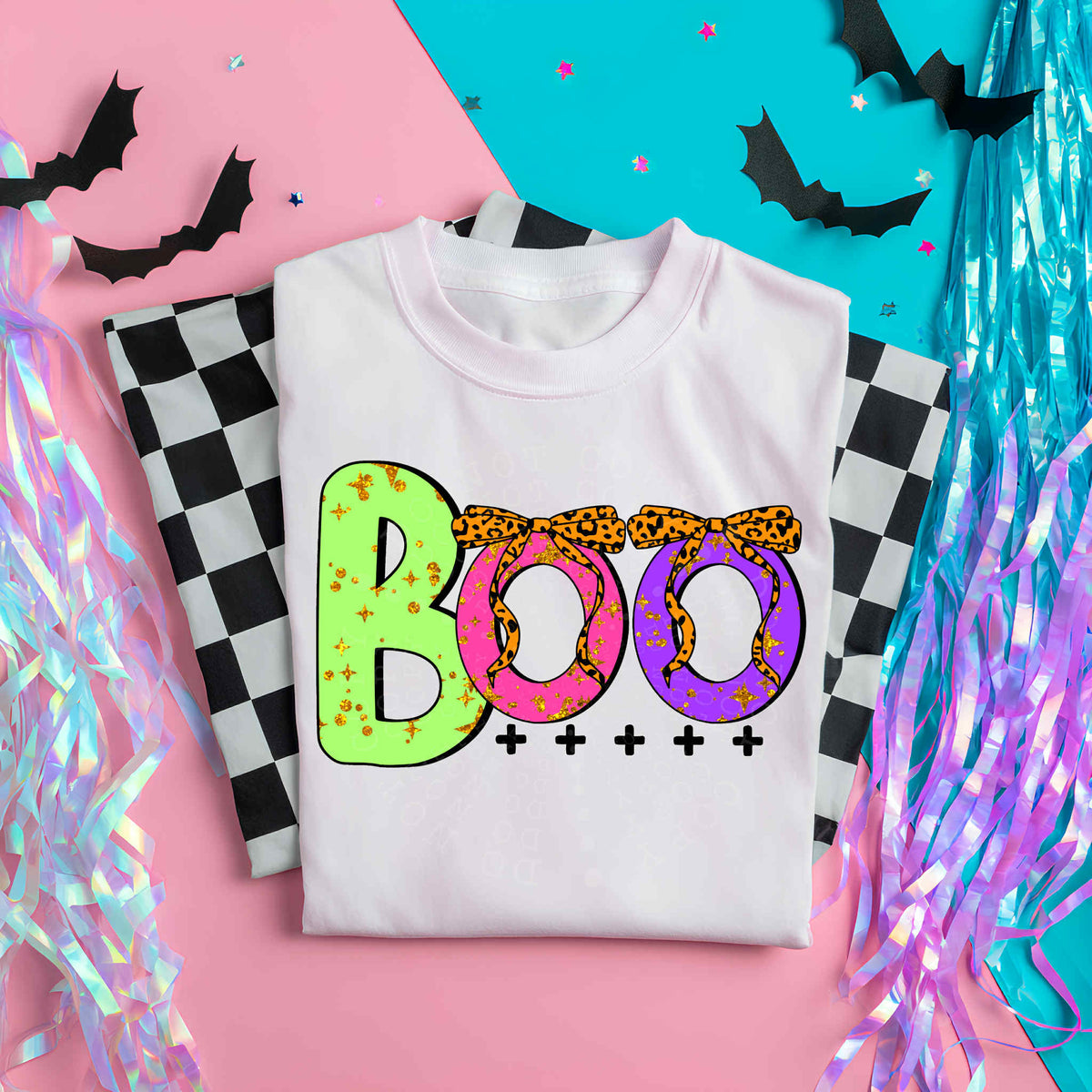 Boo (green, pink, purple with bows) C's  DTF transfer