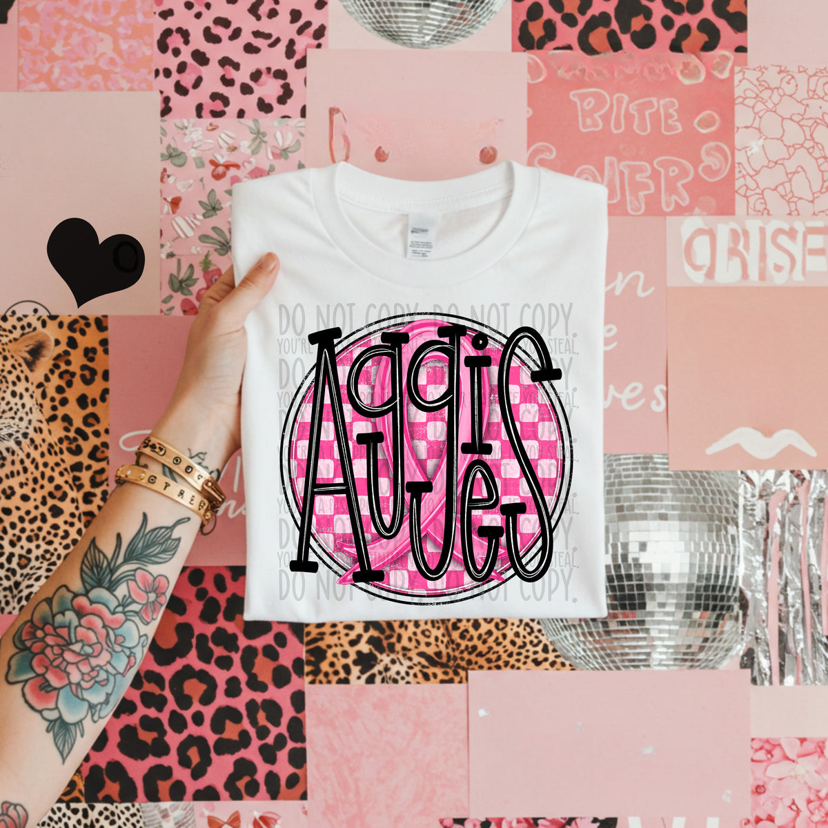Aggies pink checkered SWD DTF transfer