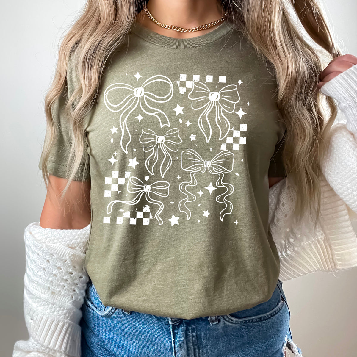 Bow collage checkered WHITE CSC DTF transfer