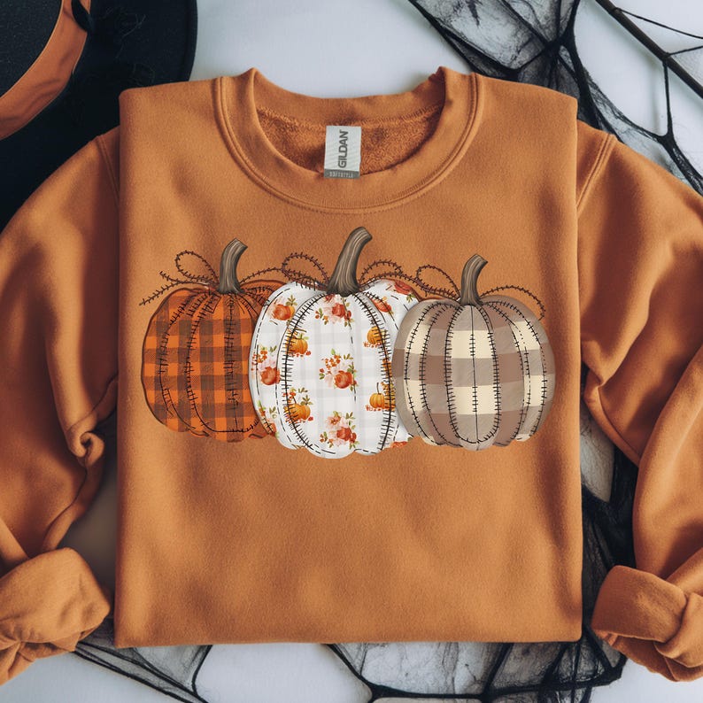 Pumpkin trio patchwork NO WORDS STRING BOWS DTF transfer