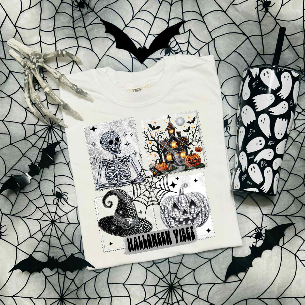 Halloween vibes stamp collage sequins DTF transfer