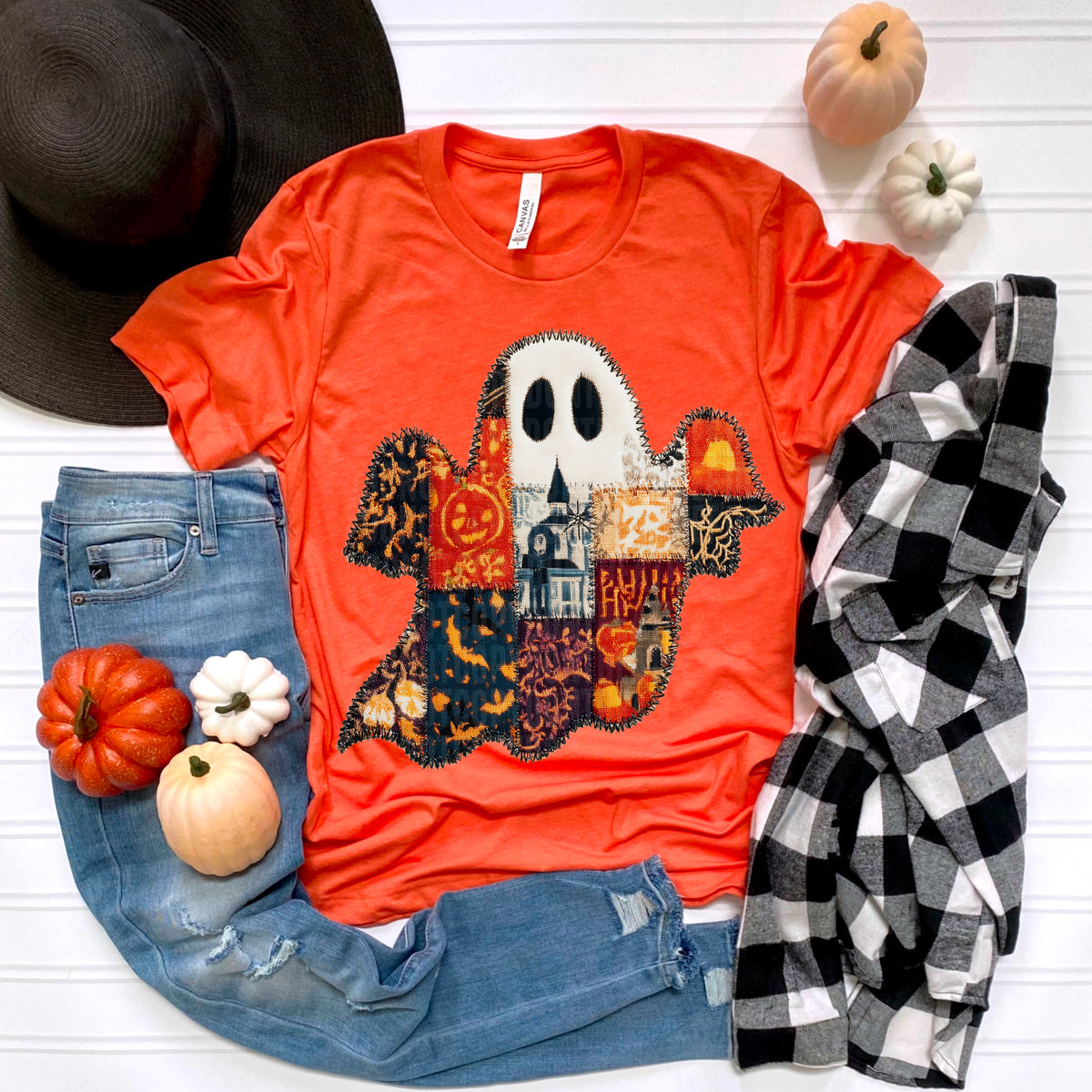 Patchwork ghost halloween print 111146 DTF transfer