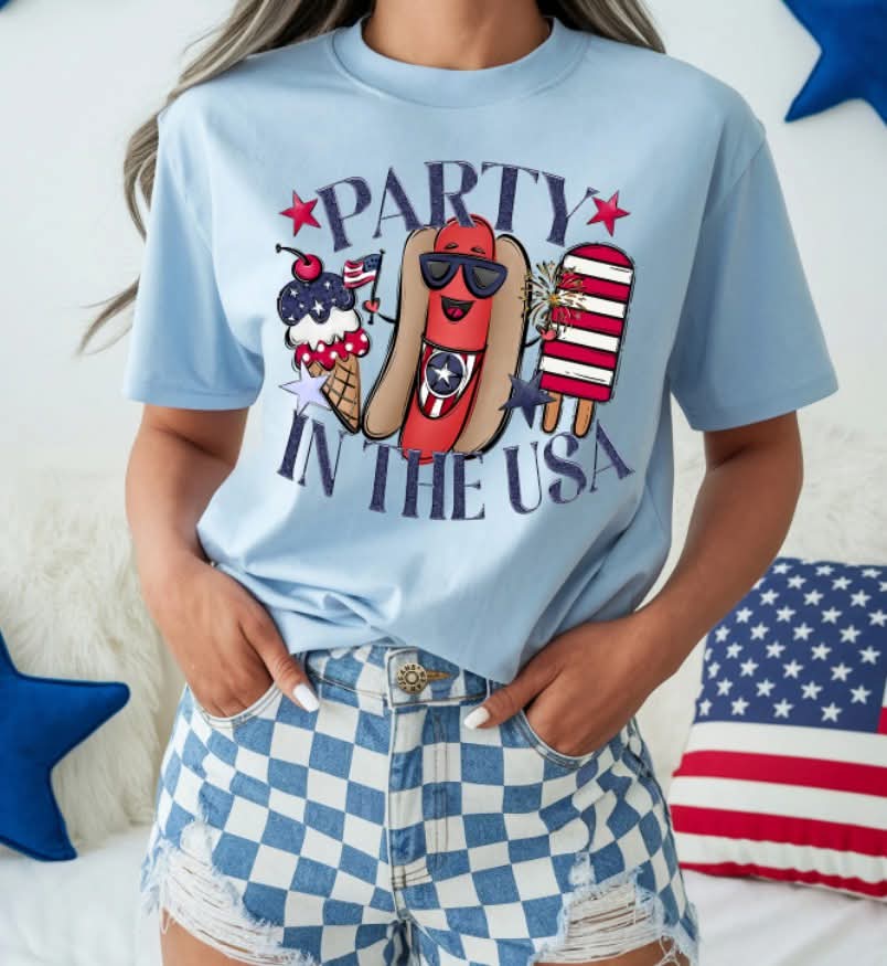 Party in the USA hotdog s&g DTF transfer