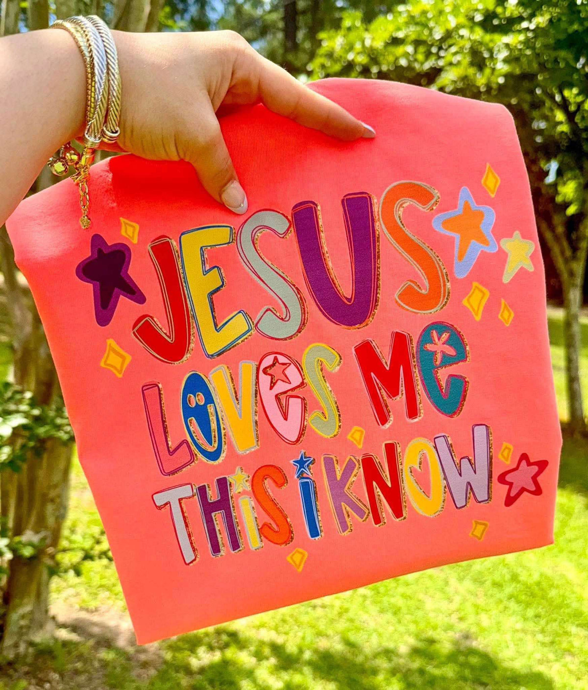 Jesus loves me this I know colorful DTF transfer