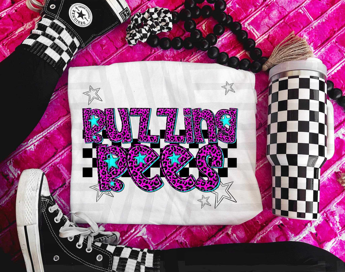 Buzzing Bees Pink Leopard Neon (Caplinger) DTF transfer