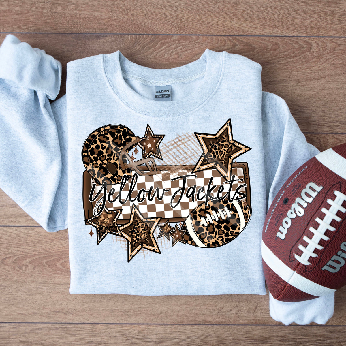 Yellow jackets LEOPARD football frame and stars DTF transfer