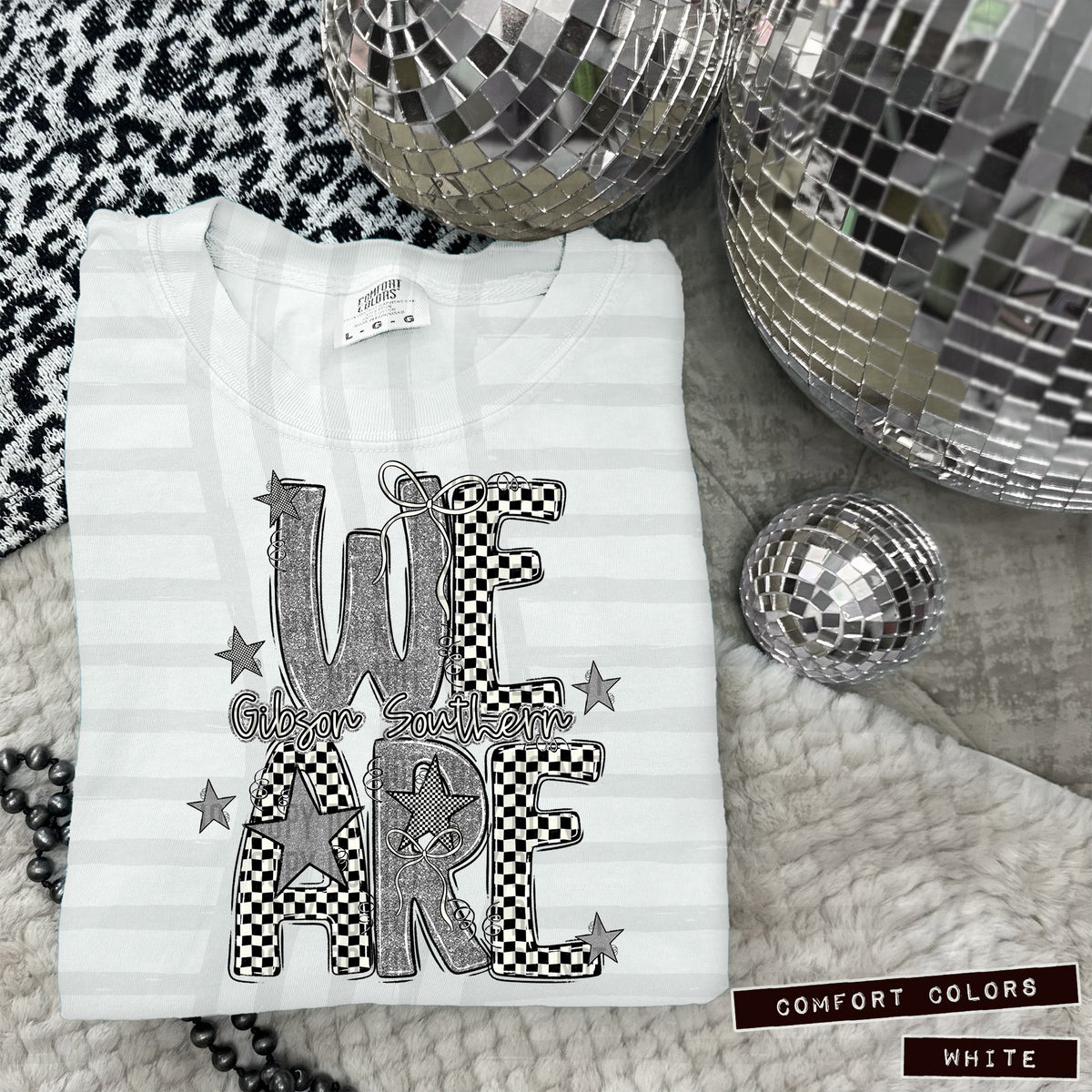 Gibson southern silver glitter checkered stars DTF transfer
