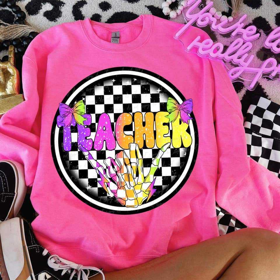 Teacher retro checkered circle (VIRGO) 52131 DTF transfer