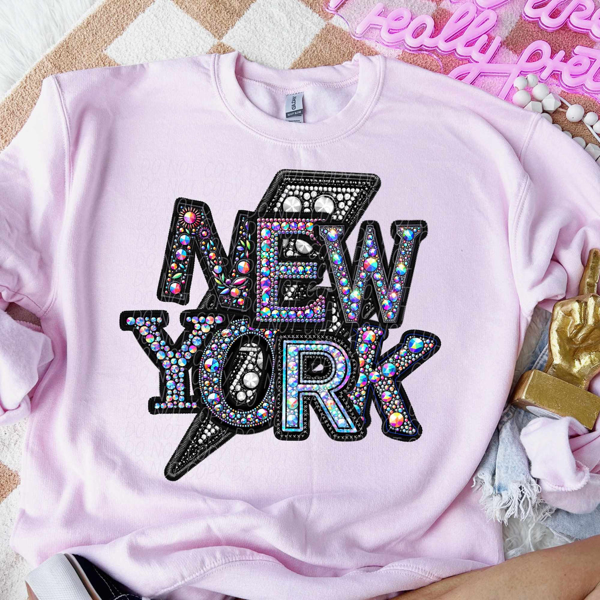 New york rhinestone lightning bolt (CITY) 44092 DTF transfer