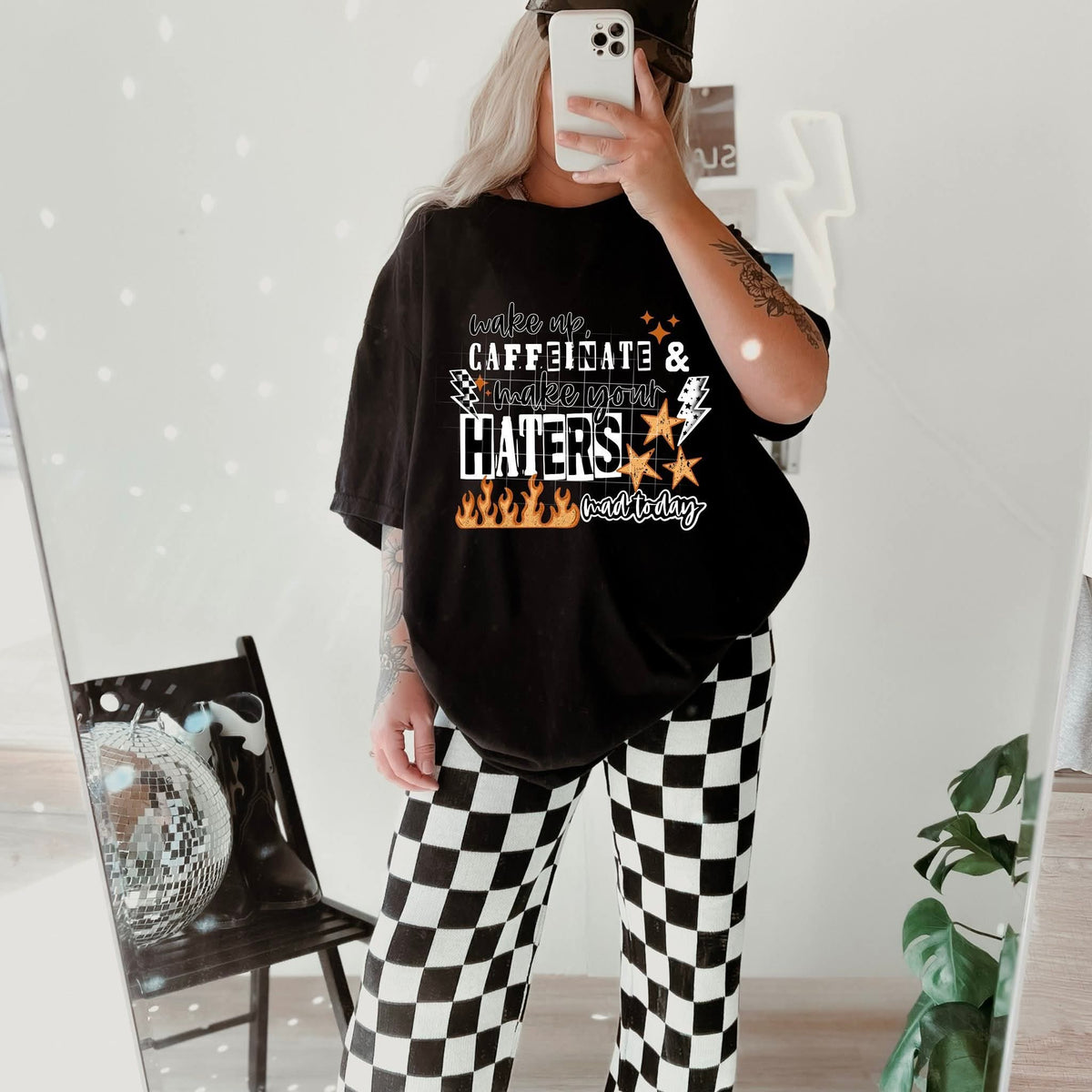 Wake up, caffeinate make your haters mad today WHITE FONT DTF transfer