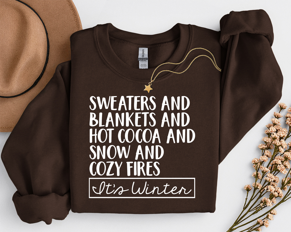 WHITE Sweaters and blankets and hot cocoa and snow and cozy fires it's winter screen print transfer