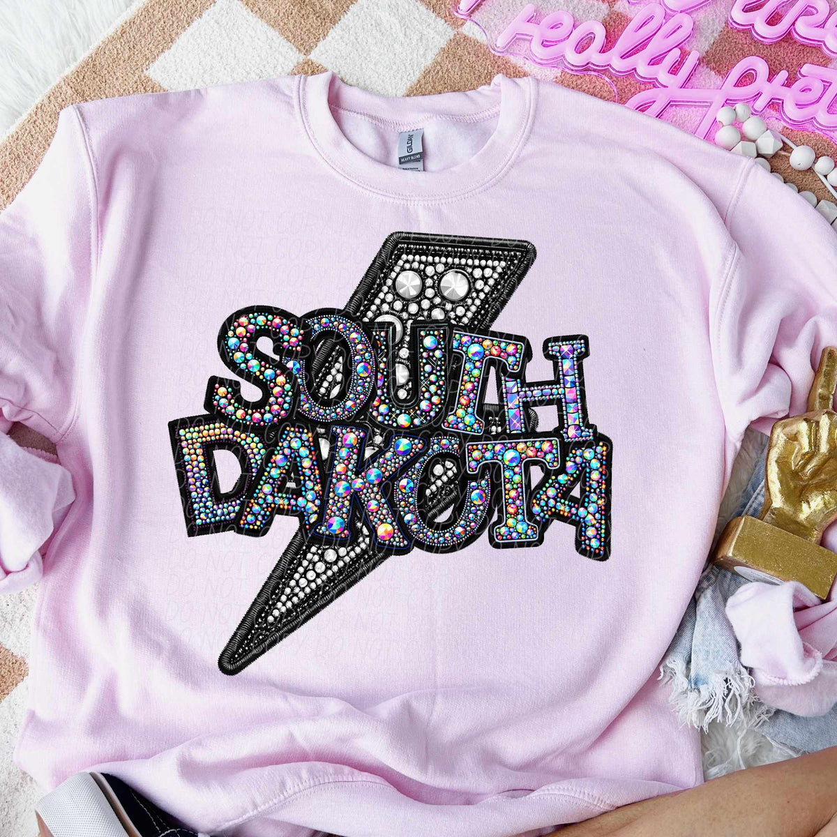 South Dakota rhinestone lightning bolt (CITY) 44096 DTF transfer