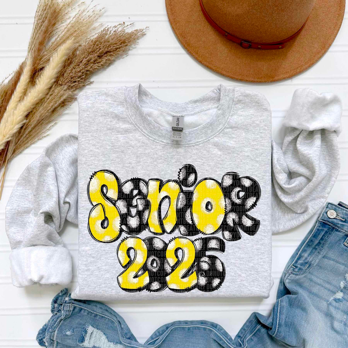 Senior 2025 yellow and black 50601 DTF transfer