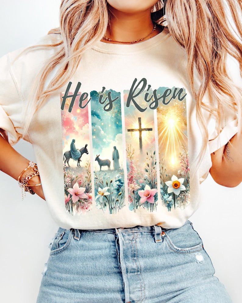 He is Risen florals cross DTF transfer