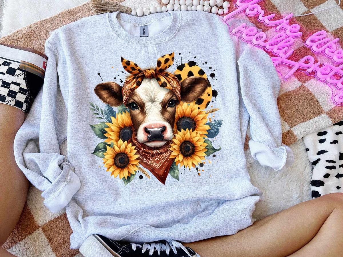 Cow with sunflowers (VS) 52233 DTF transfer