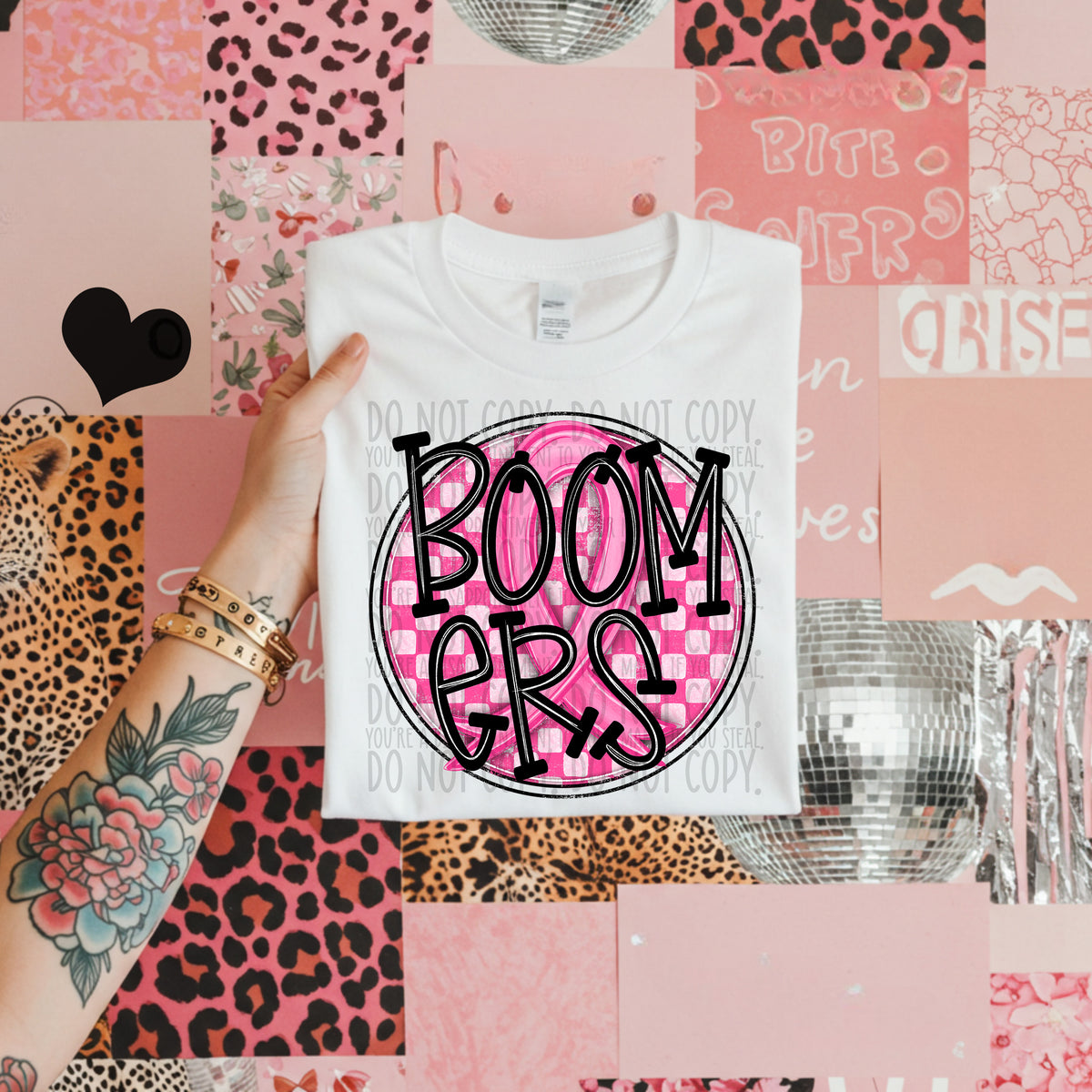 Boomers pink checkered SWD DTF transfer