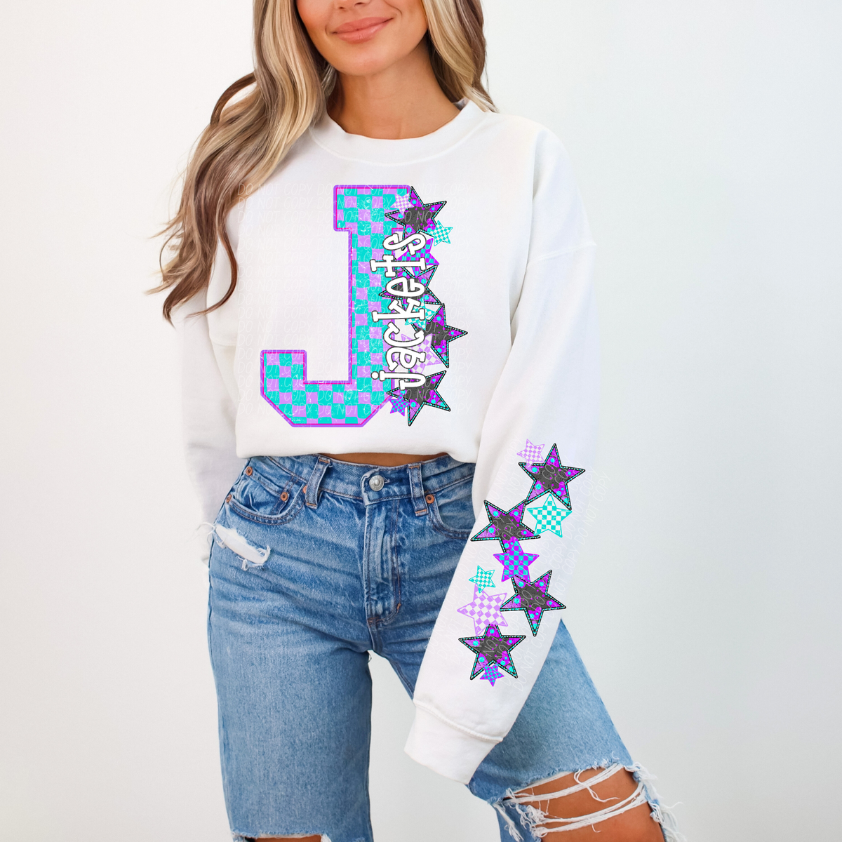 Jackets purple and blue checkered caplinger DTF transfer