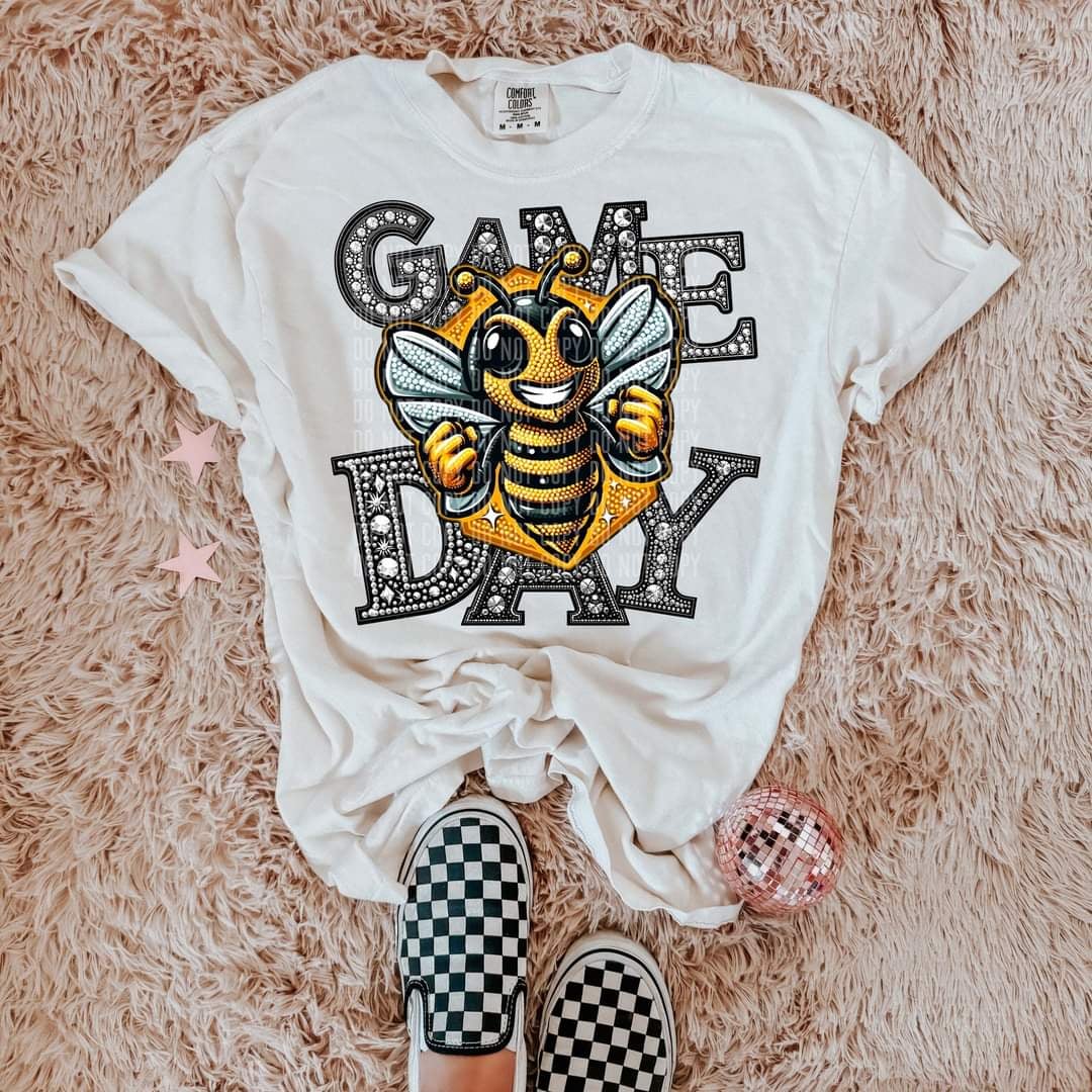 Game day yellow jackets silver rhinestones mascot 44456 DTF transfer
