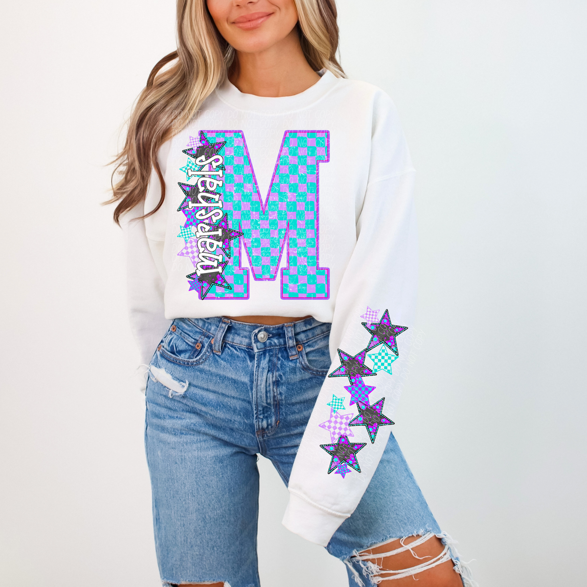 Marshals purple and blue checkered caplinger DTF transfer