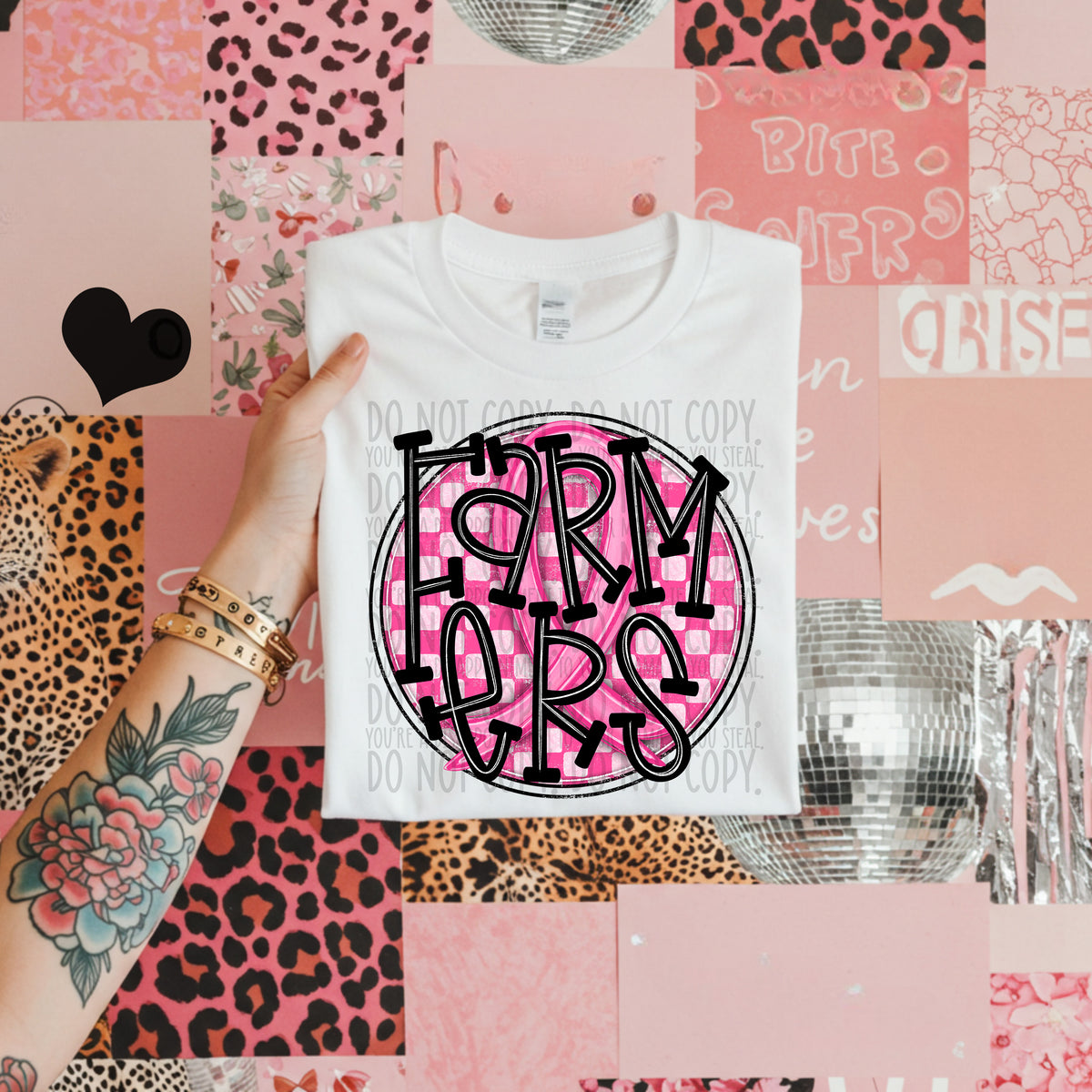 Farmers pink checkered SWD DTF transfer