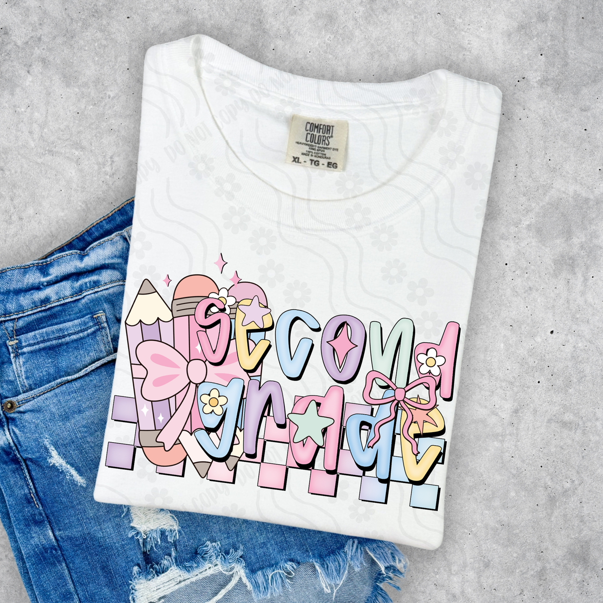 Second grade preppy with pencils DYED DTF transfer