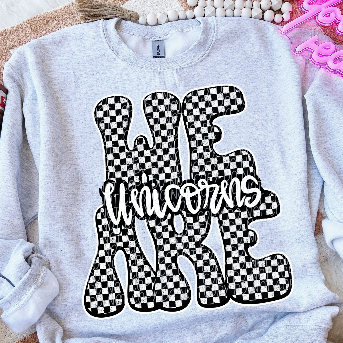We are unicorns black and white checkered (City) DTF transfer