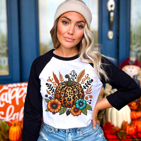 Leopard pumpkin with florals 44901 DTF transfer