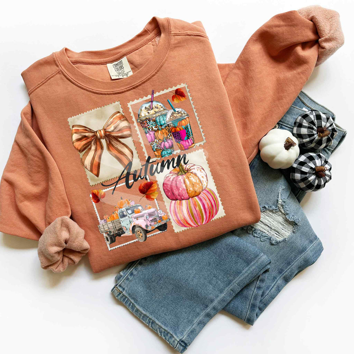 Autumn stamp collage colorful truck DTF transfer