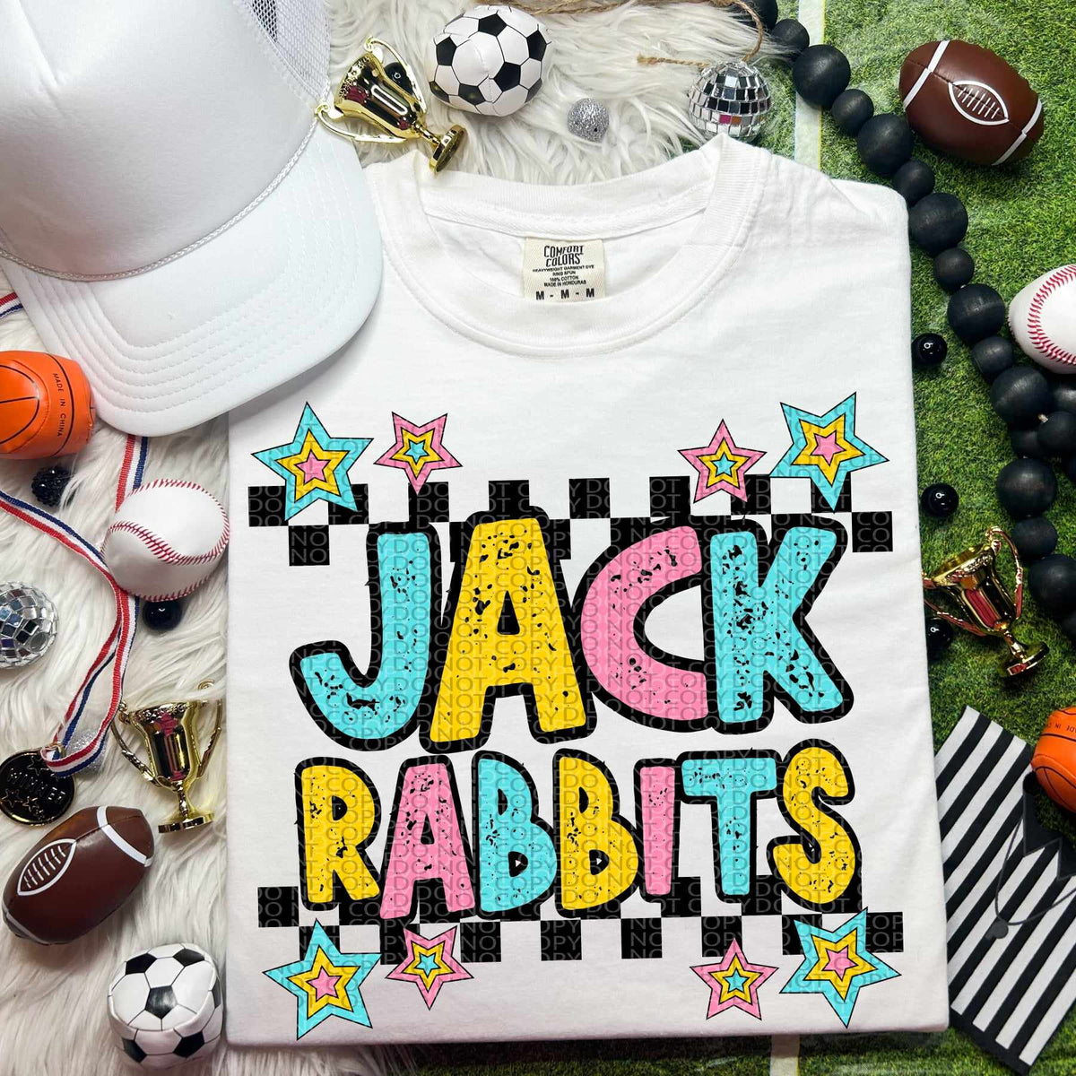 Jack rabbits blue yellow pink 44417 DTF transfer