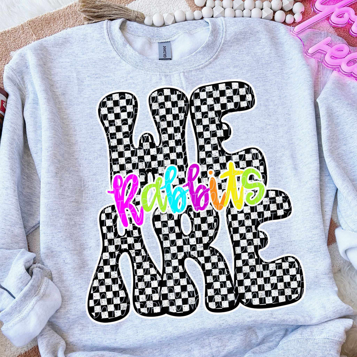 We are Rabbits rainbow checkered (City) DTF transfer