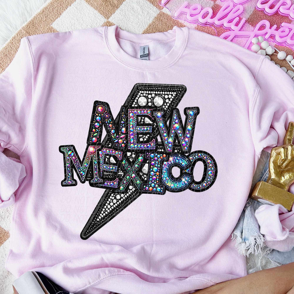 New Mexico rhinestone lightning bolt (CITY) 44093 DTF transfer