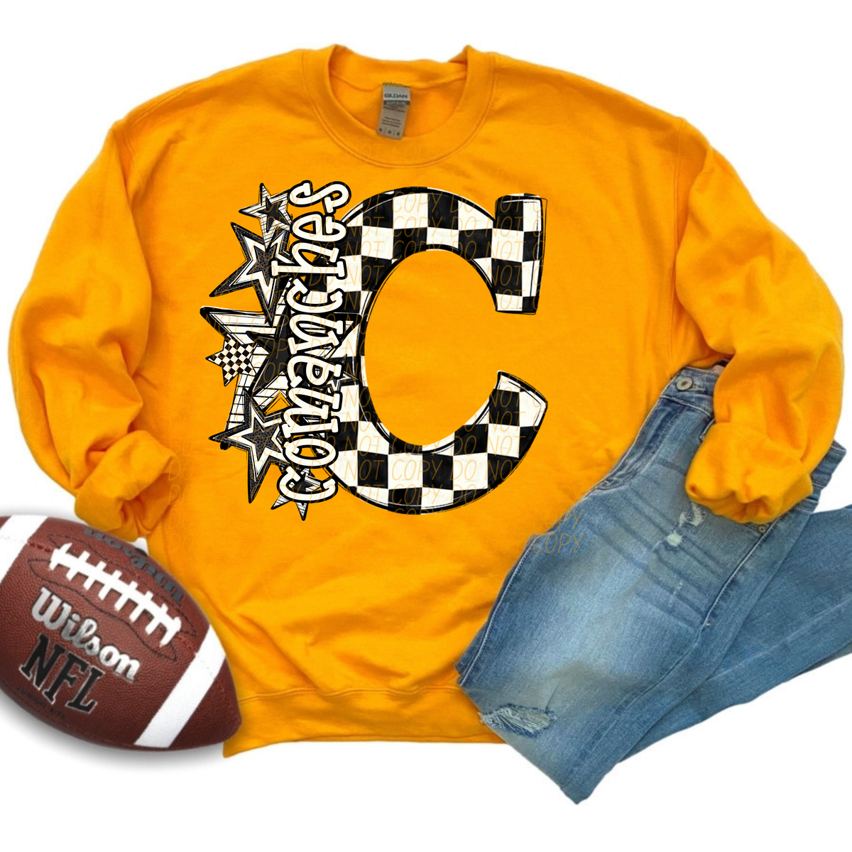 Comanches black and white  checkered star city DTF transfer