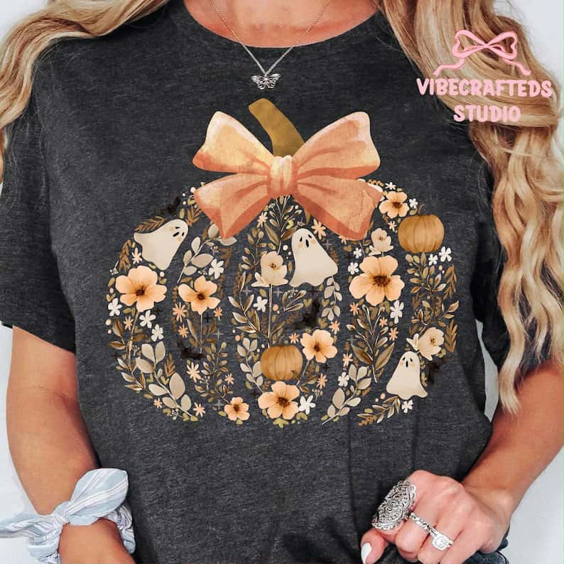 Ghost and floral pumpkin DTF transfer