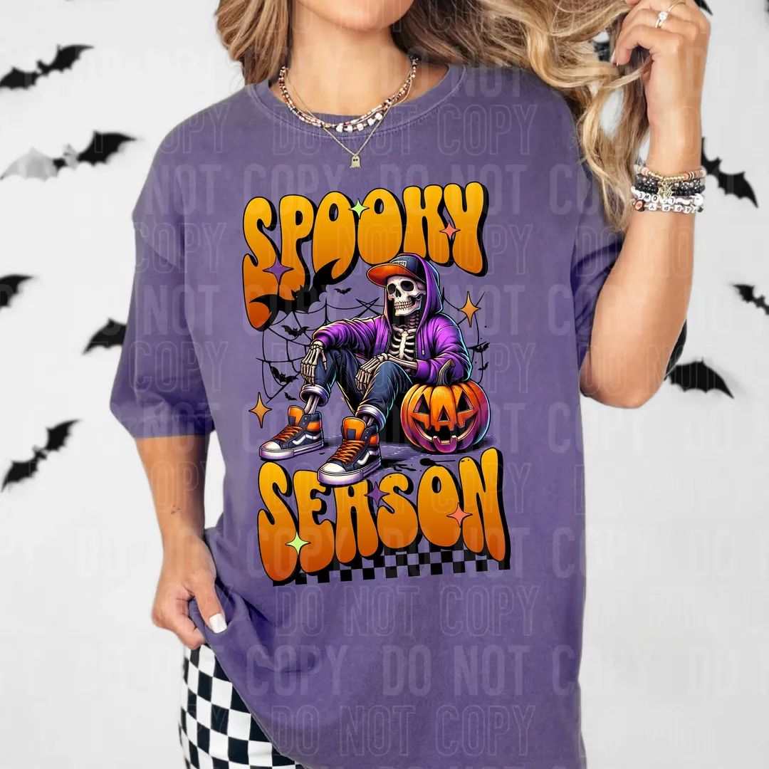 Spooky season skwllie purple jacket DTF transfer
