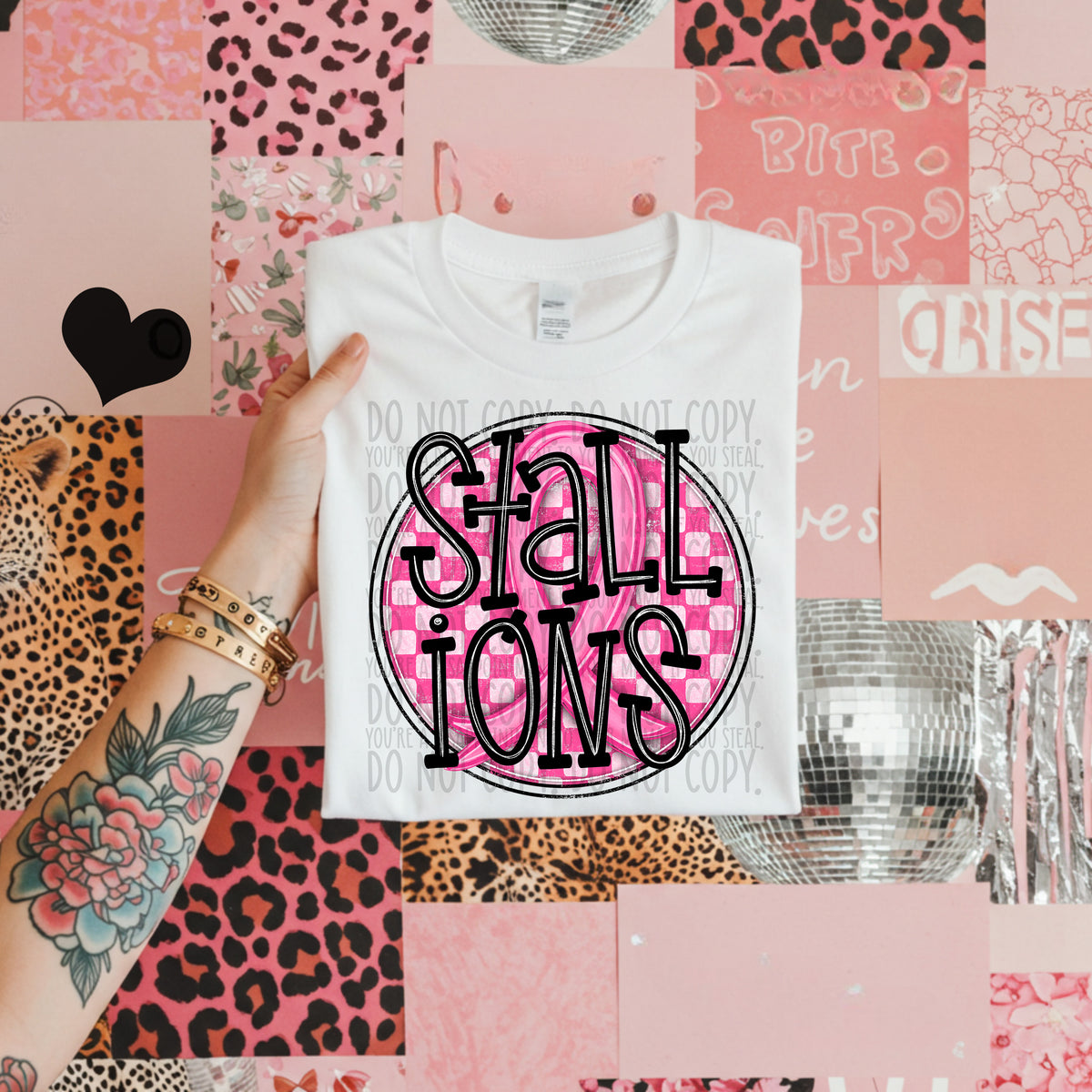 Stallions pink checkered SWD DTF transfer